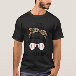 Camiseta T Ball Mamaw Life Messy Bun Leopard Print Softball