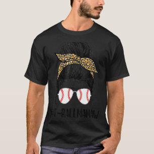 Camiseta T ball Mamaw Life Messy Bun Leopard Print Softball