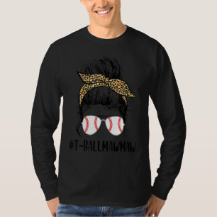 Camiseta T Ball Mawmaw Life Messy Bun Leopard Print Softbal