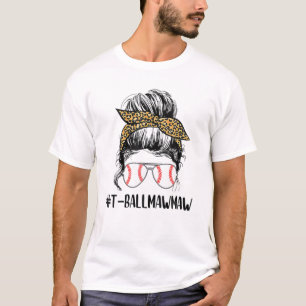 Camiseta T Ball Mawmaw Life Messy Bun Leopard Print Softbal