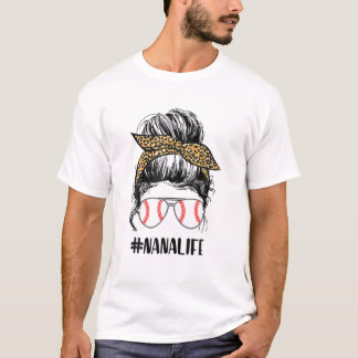 Camiseta T Ball Nana Life Messy Bun Leopard Teeball Nana So