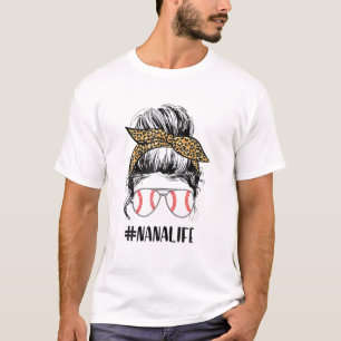 Camiseta T Ball Nana Life Messy Bun Leopard Teeball Nana So