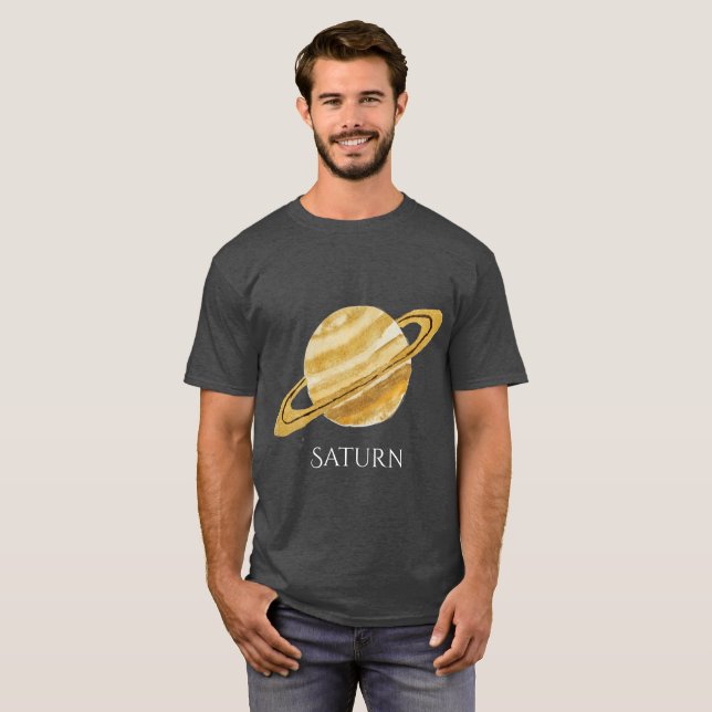 Camiseta T de los hombres de acuarela del planeta de Saturn (Anverso completo)