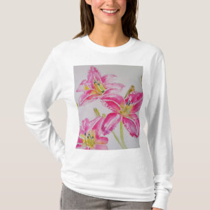 Camiseta T femenina de flores florales acuarela Li
