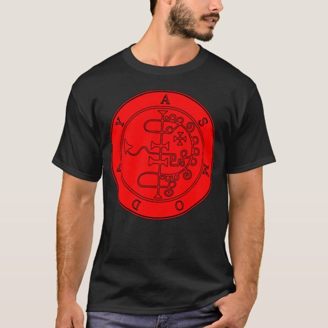Camiseta T-mierda del sigil de Asmodeus (negro/rojo) (Anverso)