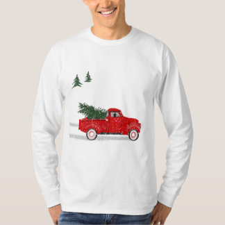 Camiseta T Navidades masculinos, camioneta roja
