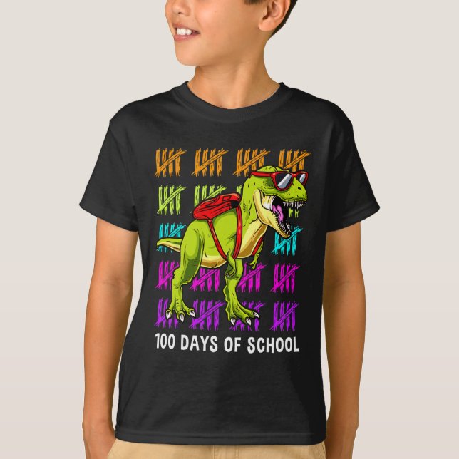 Camiseta T Rex 100 Días Escolares Dinosaurio T Rex Niños (Anverso)