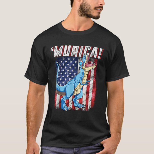 Camiseta T rex 4 de julio Niños Hombres Dinosaurios Murica  (Anverso)