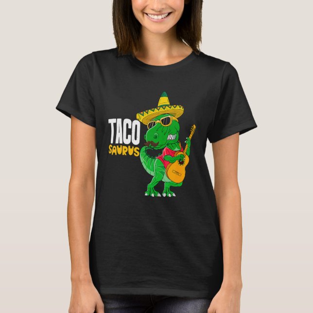 Camiseta T Rex Cinco De Mayo Dinosaurio Tacosauro Guitarra  (Anverso)