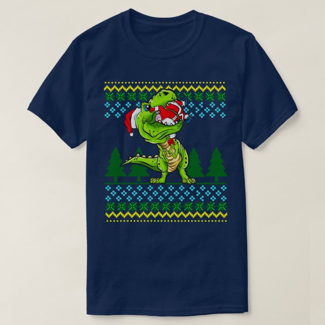 Camiseta T Rex Comiendo a Santa Claus Navidades Ugly Sweate (Diseño del anverso)