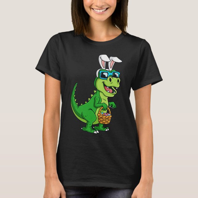 Camiseta T Rex Conejo De Pascua Con Cesta De Huevos Dinosau (Anverso)