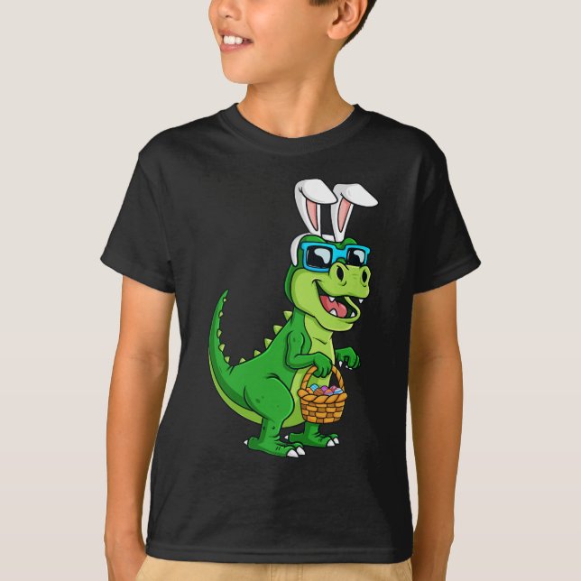 Camiseta T Rex Conejo De Pascua Con Cesta De Huevos Dinosau (Anverso)