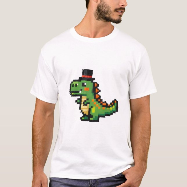 Camiseta T-Rex de píxel diminuto con sombrero de copa (Anverso)