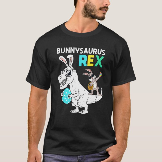 Camiseta T Rex Dino Dabbing Rabbit Boys Girls Kid Easter Bu (Anverso)