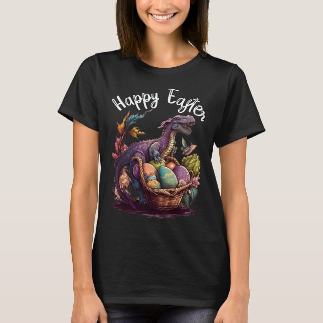Camiseta T Rex Dino Happy Easter Basket Easter Eggs Happy E (Anverso)