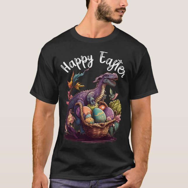 Camiseta T Rex Dino Happy Easter Basket Easter Eggs Happy E (Anverso)
