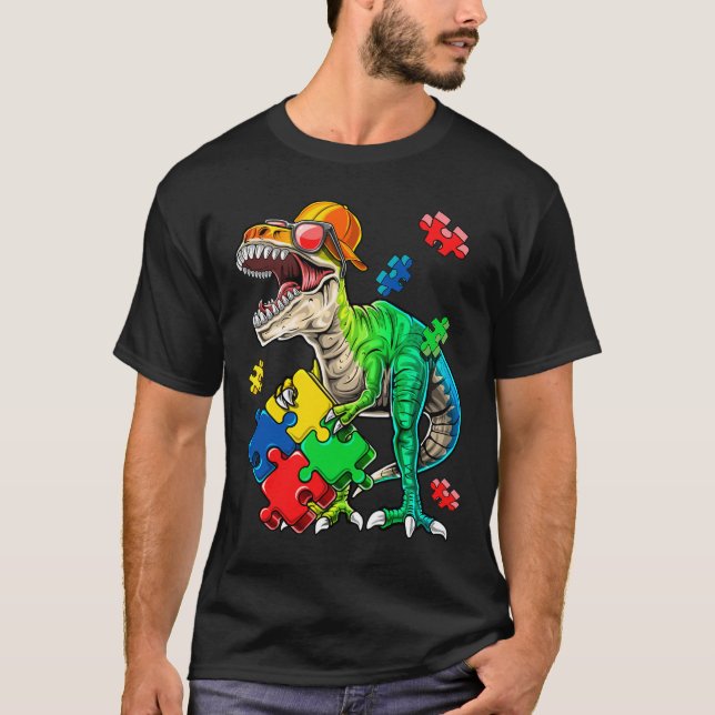 Camiseta T Rex Dinosaur Autism Awareness Puzzle Piece Gift (Anverso)