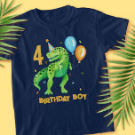 Camiseta T rex Dinosaur Birthday Boy For Kids<br><div class="desc">Un diseño para una celebración prehistórica para tu niño de cumpleaños que incluye un crayón de color de agua pintado a mano feliz, lindo, dinosaurio rex con globos fiestas y confetti, en la parte trasera de la camisa es un volcán. Puede modificar la edad y el texto de este diseño...</div>