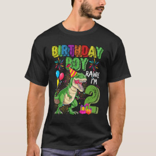 Camiseta T Rex Dinosaur Birthday Boy Rawr Tengo 2 Años Segu