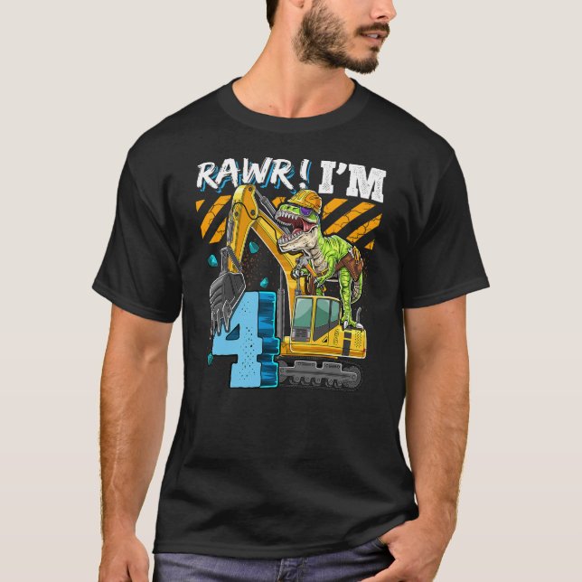 Camiseta T Rex Dinosaur Construction Hat Excavator 4th Birt (Anverso)