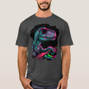 Camiseta T Rex Dinosaur Dj Record Techno Music Tyrannosauru