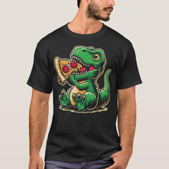 Camiseta T-Rex Dinosaur Eating Pizza Funny Dino Lover (Anverso)