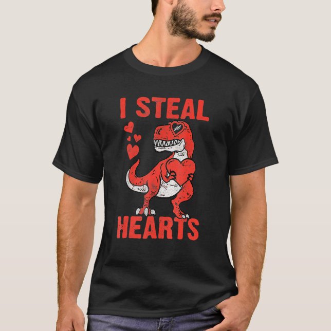 Camiseta T Rex Dinosaur I Steal Hearts Valentines Day Boy K (Anverso)