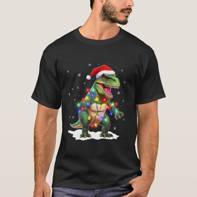 Camiseta T rex Dinosaur Lover Xmas Encender Santa Dinosauri (Anverso)