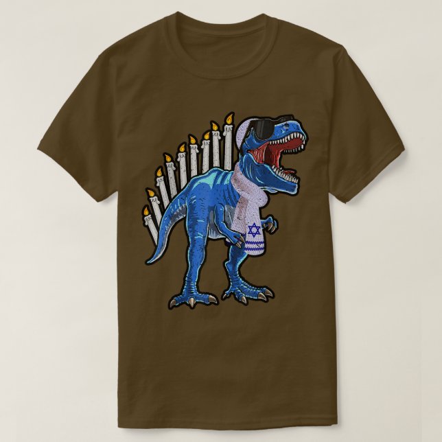 Camiseta T-Rex Dinosaur Menorah Hanukkah Funny Holiday Chan (Diseño del anverso)