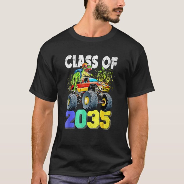 Camiseta T Rex Dinosaur Monster Truck Clase 2035 Pre K B (Anverso)