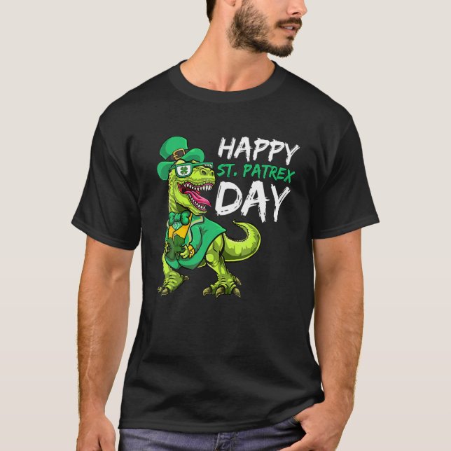 Camiseta T Rex Dinosaur , Niño Del Día De San Patricio (Anverso)