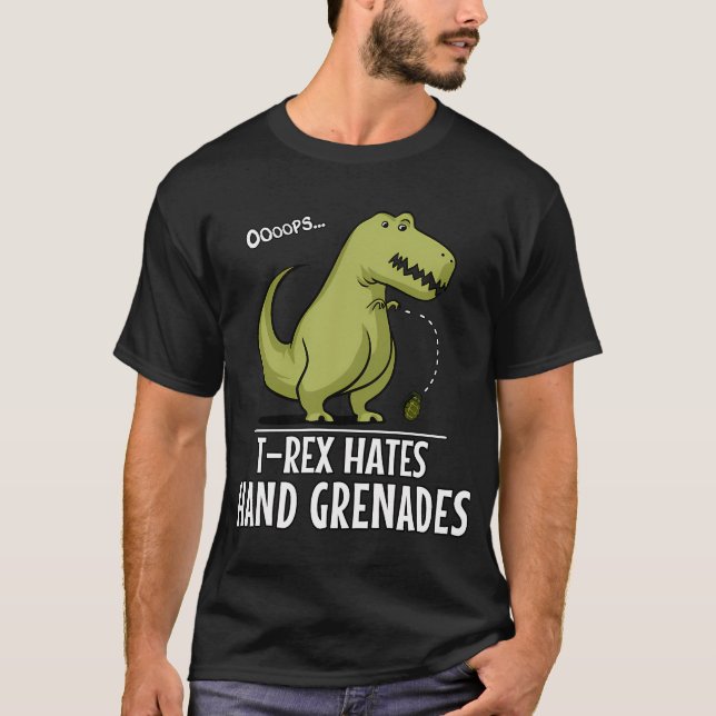 Camiseta T-Rex Dinosaur Odia Granadas de Mano (Anverso)