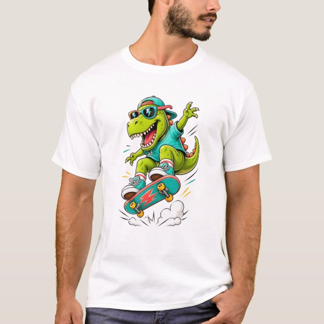 Camiseta T-Rex Dinosaur Patinando Genial (Anverso)