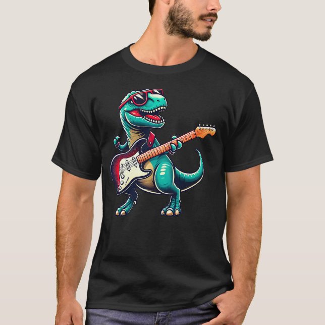 Camiseta T-Rex Dinosaur Playing Guitar Musician Music (Anverso)