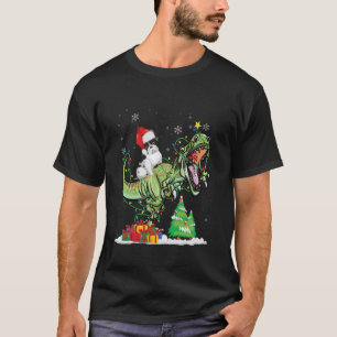 Camiseta T Rex Dinosaur Riding Pug Navidades Santa Hat Long