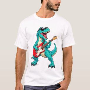 Camiseta T-Rex Dinosaur Roquero con Gafas de Sol y Guitarra