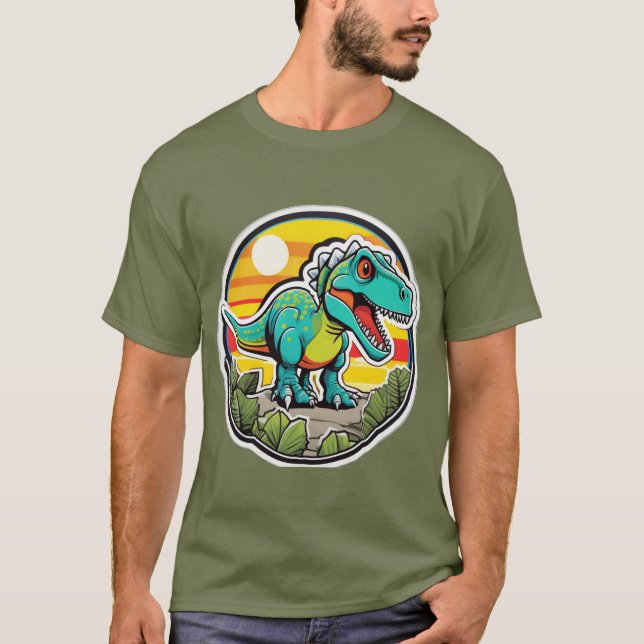 Camiseta T-Rex Dinosaur Sol Retro (Anverso)
