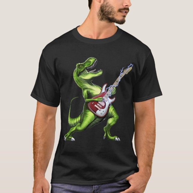 Camiseta T-Rex dinosaur tocando la guitarra (Anverso)