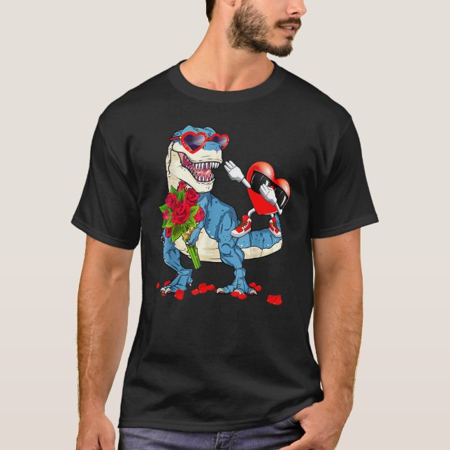 Camiseta T Rex Dinosaur Valentine Dabbing Heart Mens Boys K (Anverso)
