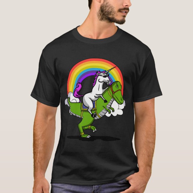Camiseta T-Rex Dinosaurio montando Unicornio (Anverso)
