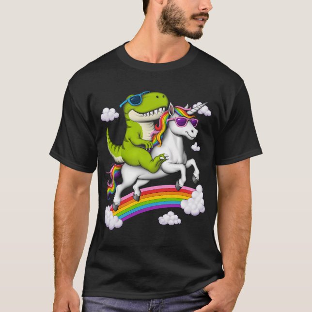Camiseta T-Rex Dinosaurio Montando Unicornio (Anverso)