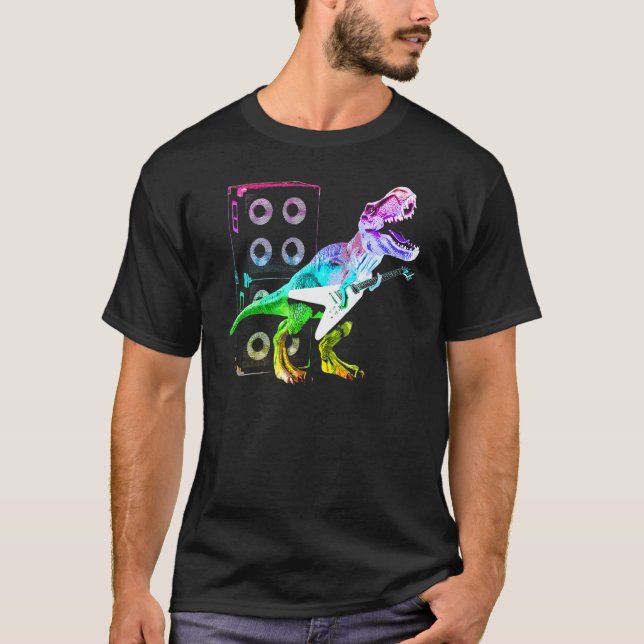 Camiseta T Rex Dinosaurio Y Guitarra (Anverso)