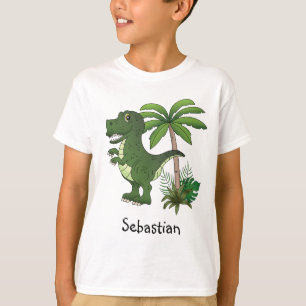 Camiseta T-Rex Dinosaurio y Palma con el Nombre Personaliza