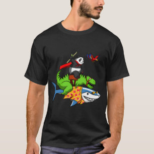 Camiseta T-Rex Dinosaurio Y Panda Montando Tiburón
