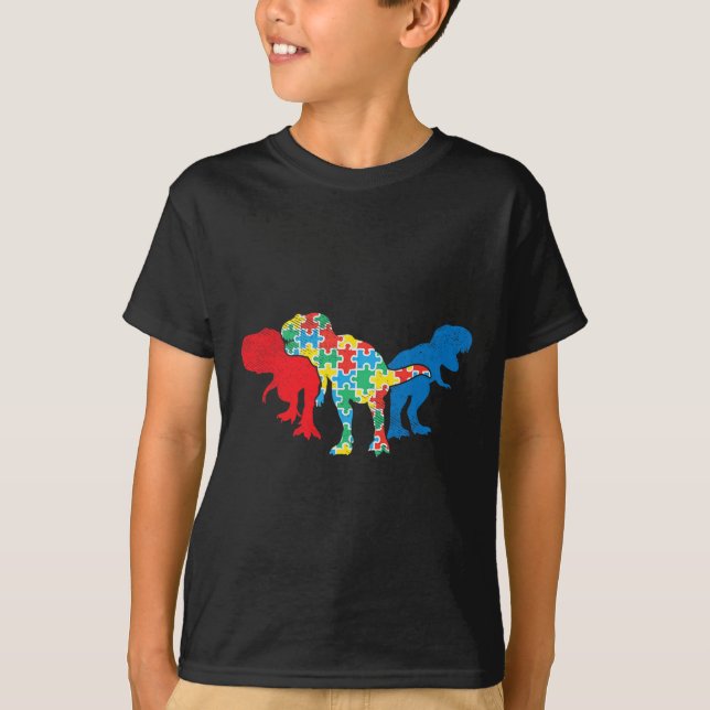 Camiseta T-Rex Dinosaurios rompecabezas Dino Autismo Concie (Anverso)