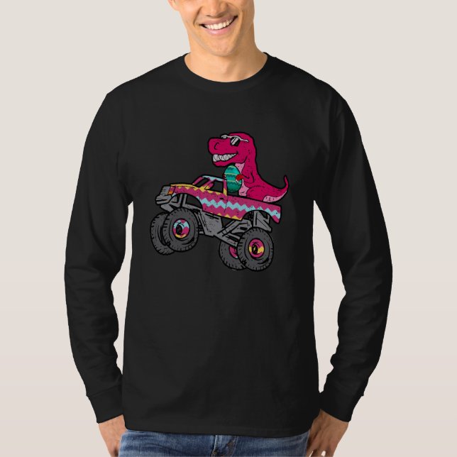 Camiseta T Rex Easter Bunny Dinosaur Boys Monster Truck Kid (Anverso)