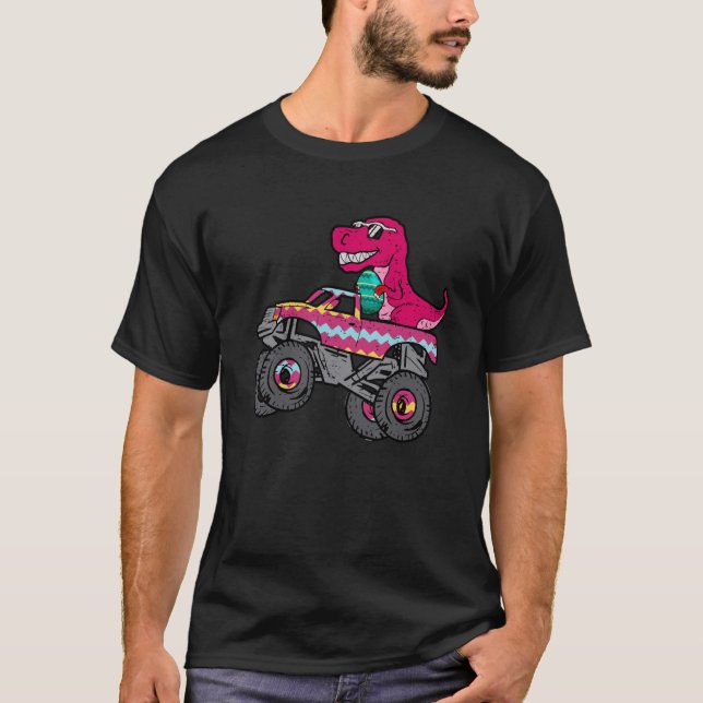 Camiseta T Rex Easter Bunny Dinosaur Boys Monster Truck Kid (Anverso)