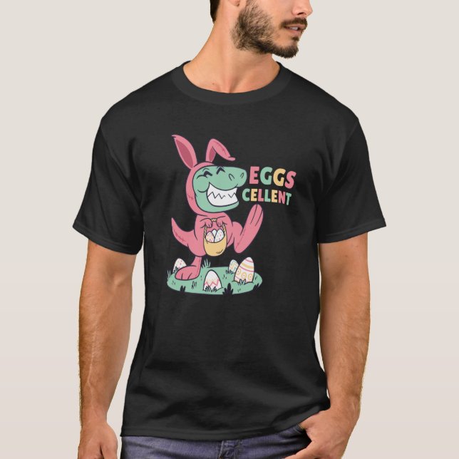 Camiseta T rex Easter Bunny Pun Egglent Cellent (Anverso)