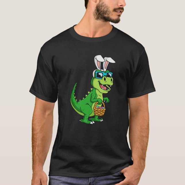 Camiseta T Rex Easter Bunny With Eggs Basket Funny Dinosaur (Anverso)