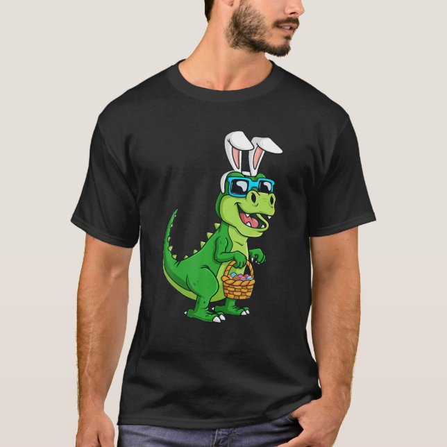 Camiseta T Rex Easter Bunny With Eggs Basket Funny Dinosaur (Anverso)